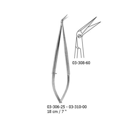 Mikro nożyczki sprężynowe 18 cm, zagięte 60°